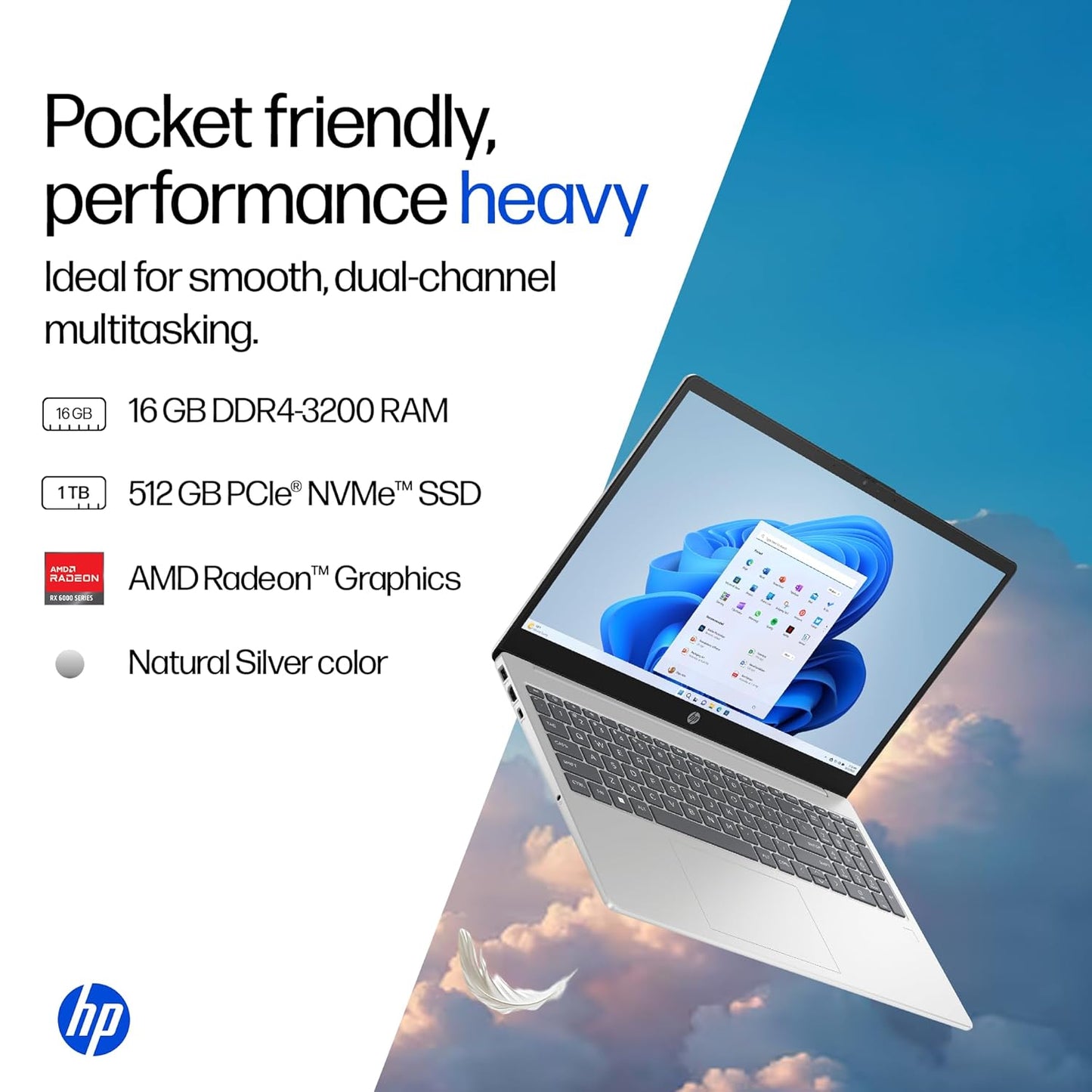 HP Laptop 39.6 cm (15) 15-fc0476AU, Silver (16GB/1TB)