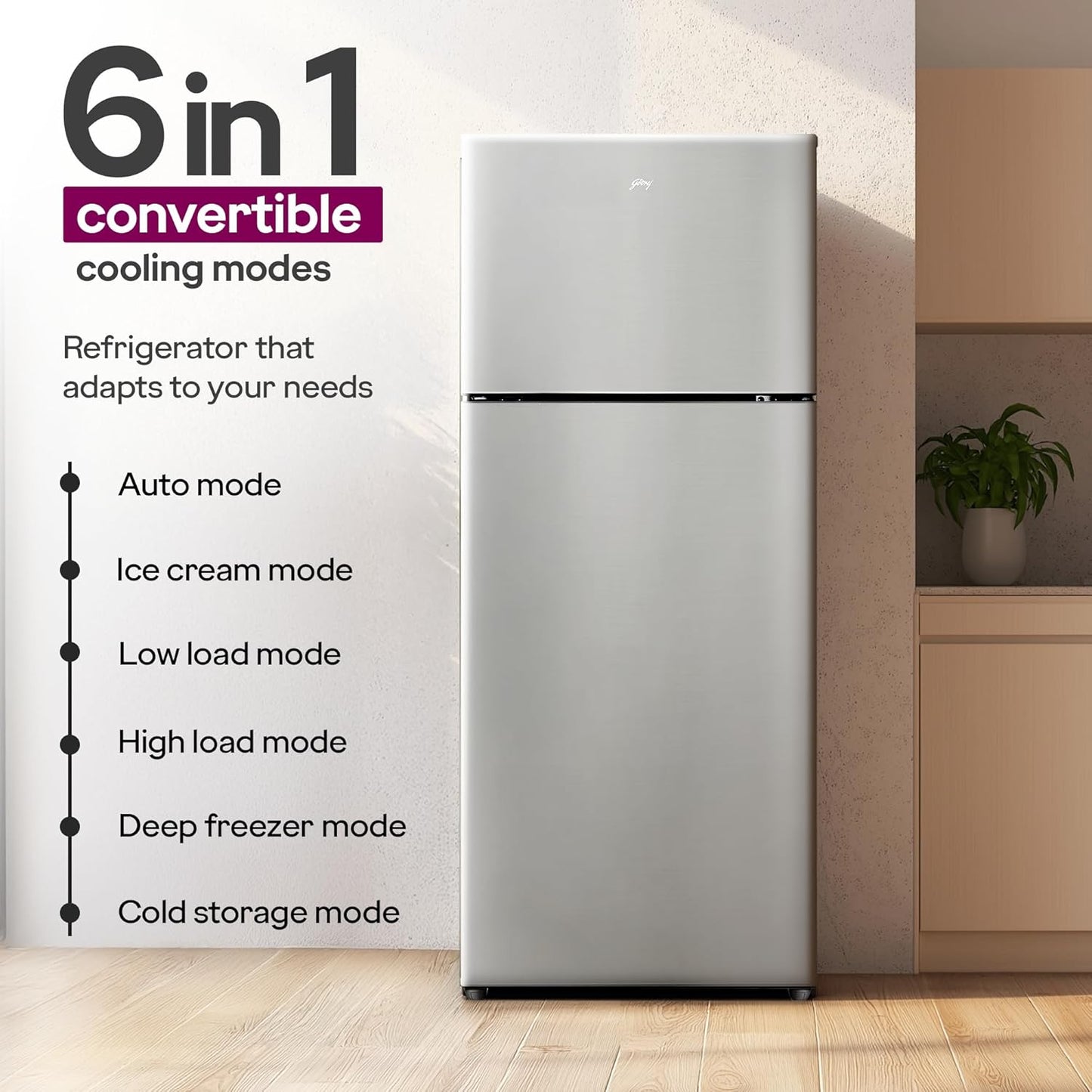 Godrej RT EONVALOR 260C RCIF - 223L, 3 Star, Convertible, Frost-Free Double Door Refrigerator