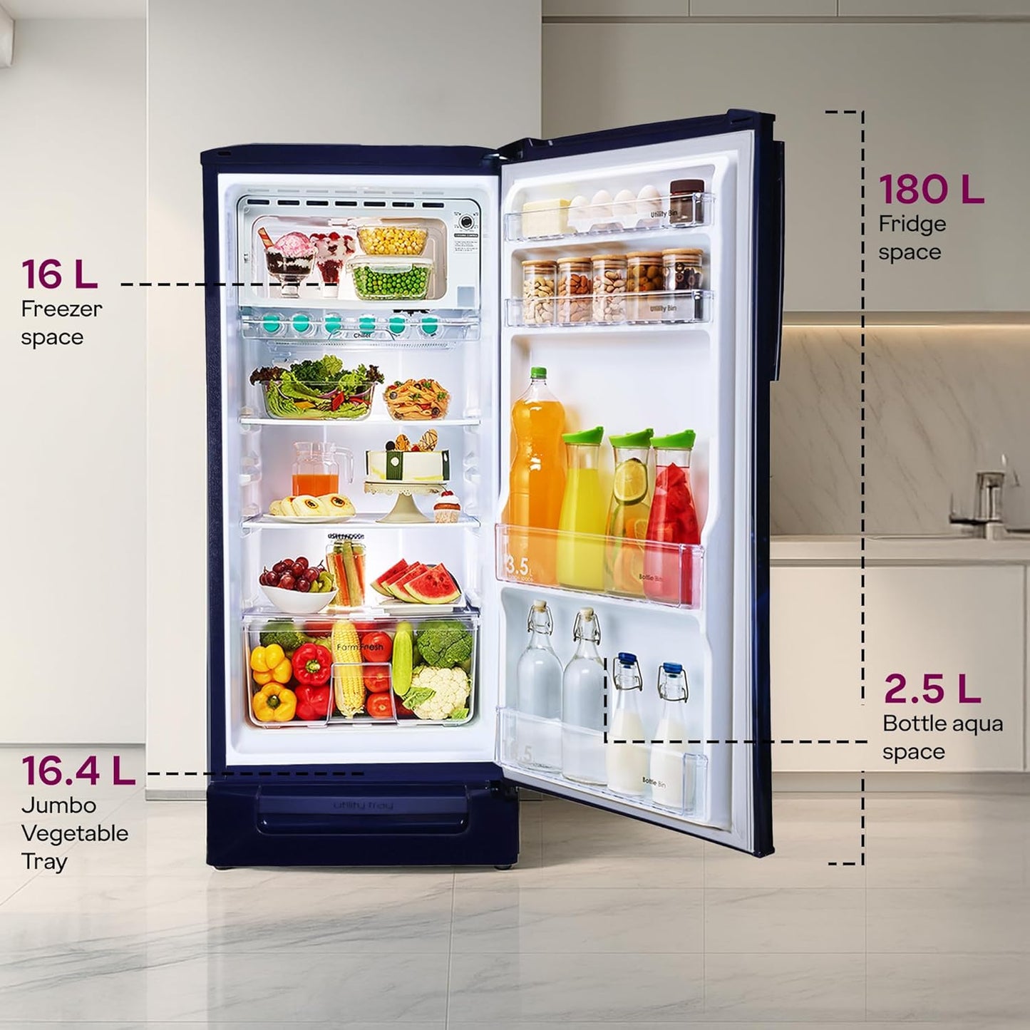 RD EDGENEO 207E TDF Single Door Refrigerator, 180L, 5 Star