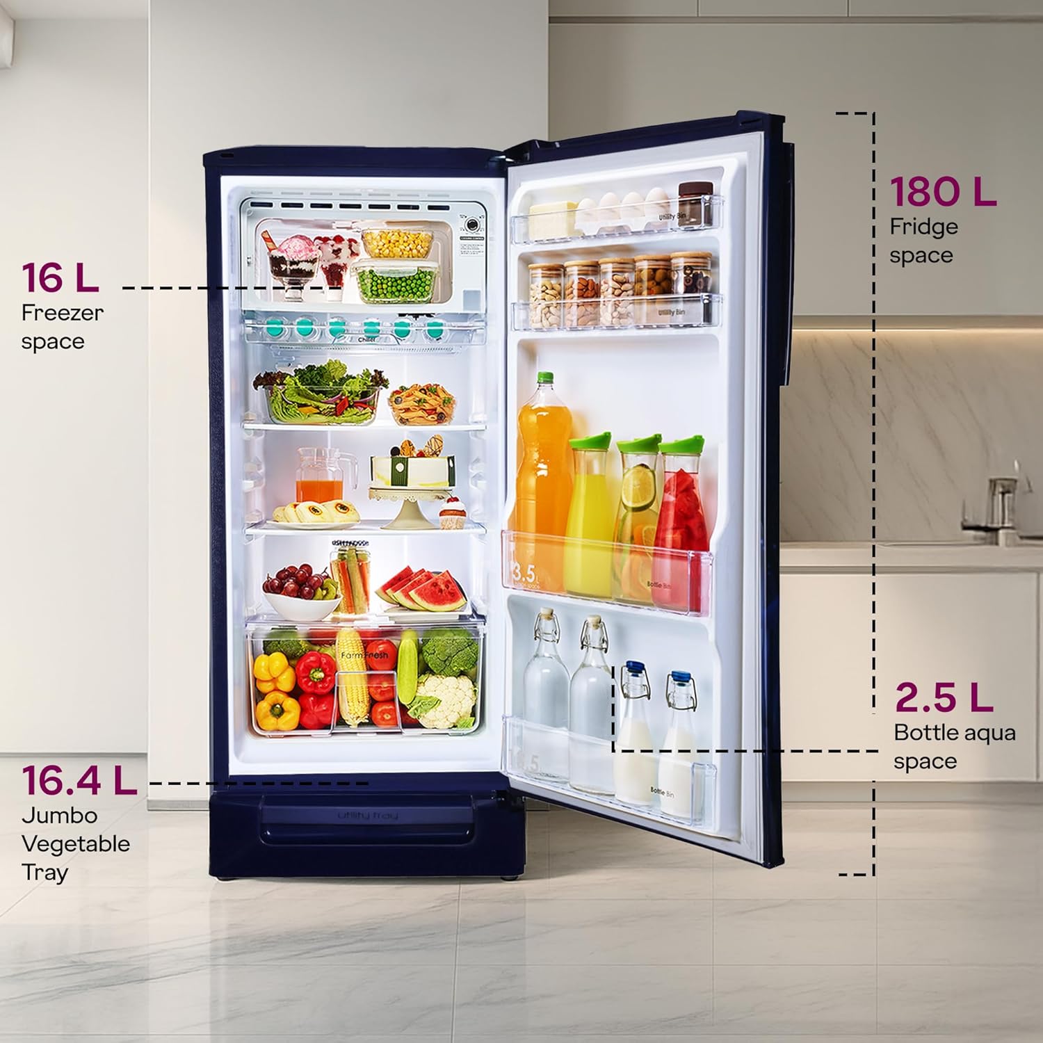 RD EDGENEO 207E TDF Single Door Refrigerator, 180L, 5 Star