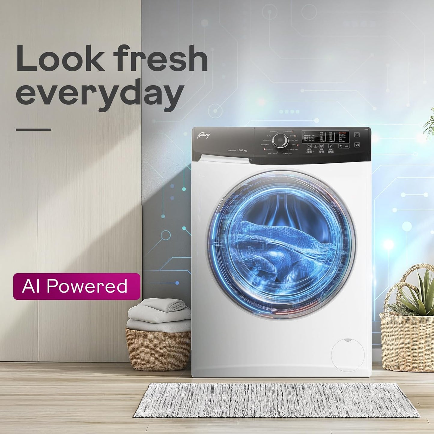 Godrej 9 Kg 5 Star Fully Automatic Front Load Washing Machine (WFEON RGL 9014 5.0 IDCRM MTBK).