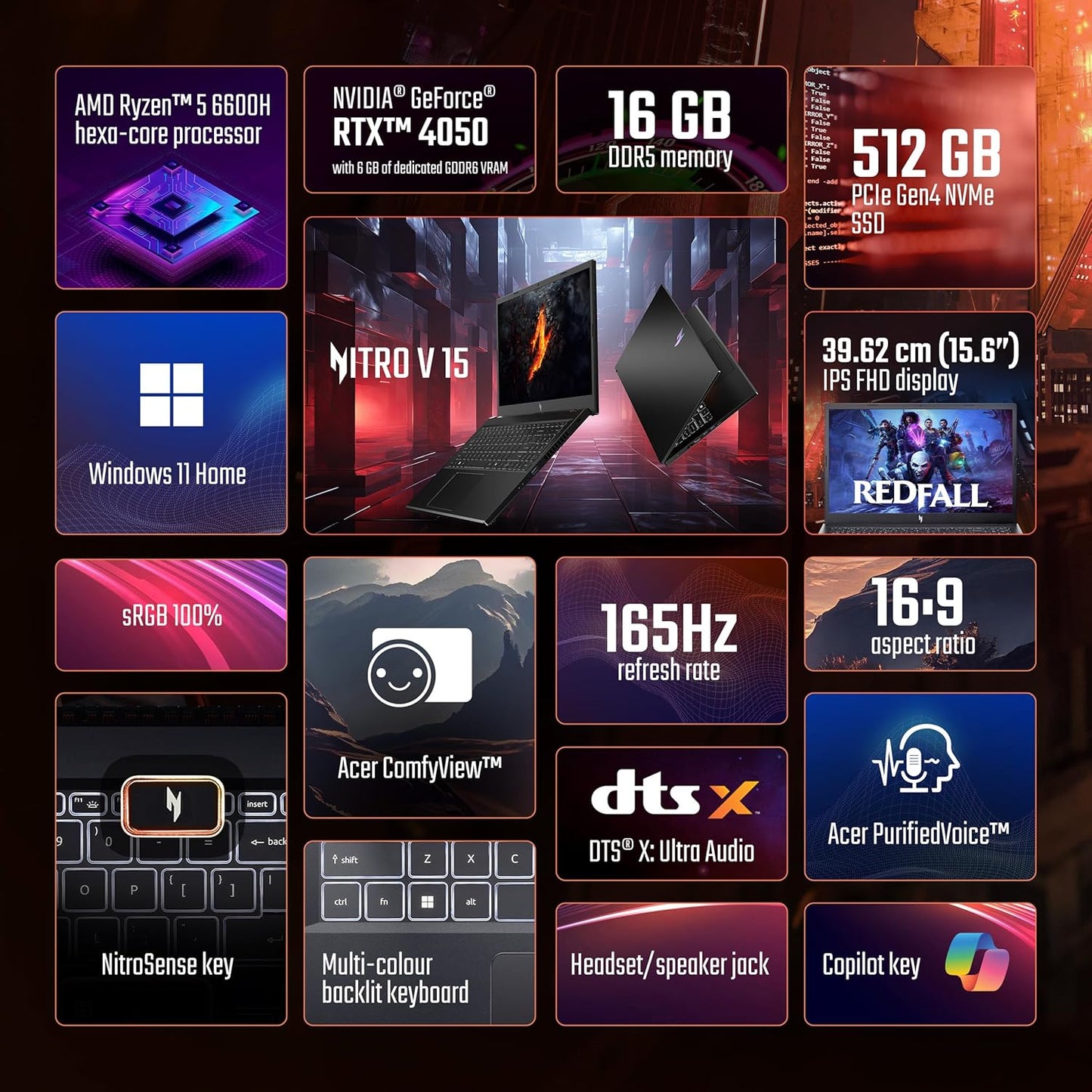 Acer Nitro V (Ryzen 5, RTX 4050, 16GB/512GB)