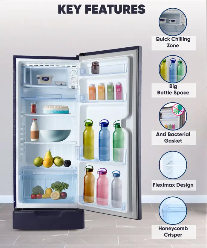 LLOYD 188 L 5 Star Direct Cool Inverter Refrigerator (GLDF205SLAT2LC) - Lilly Aqua