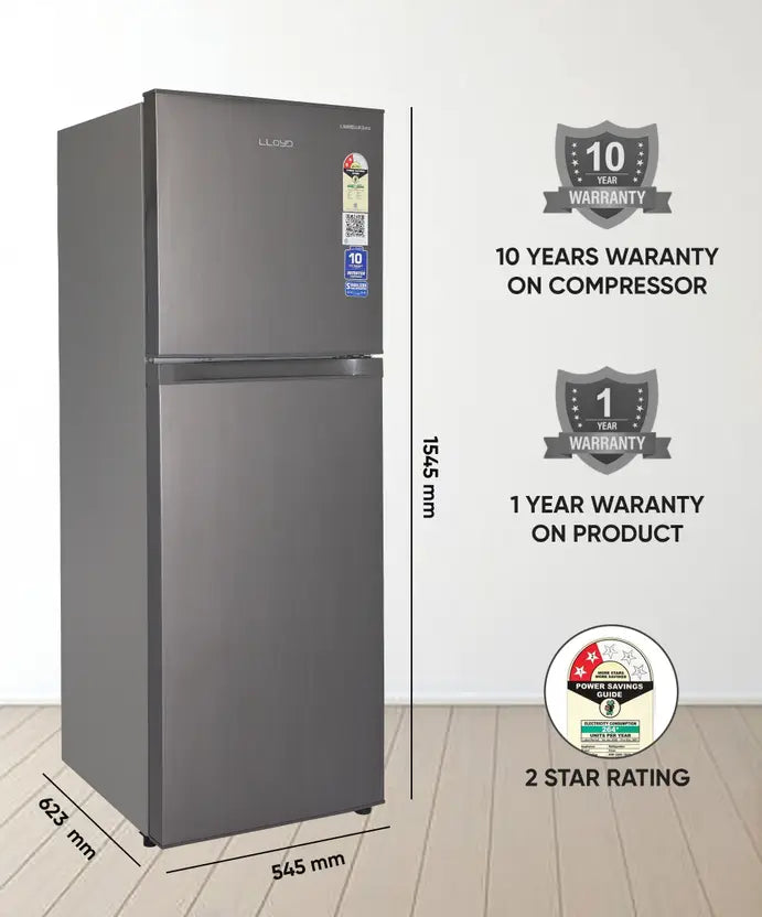 Lloyd 233 L 2 Star Frost Free Double Door Refrigerator (GLFF262EDST1GC)