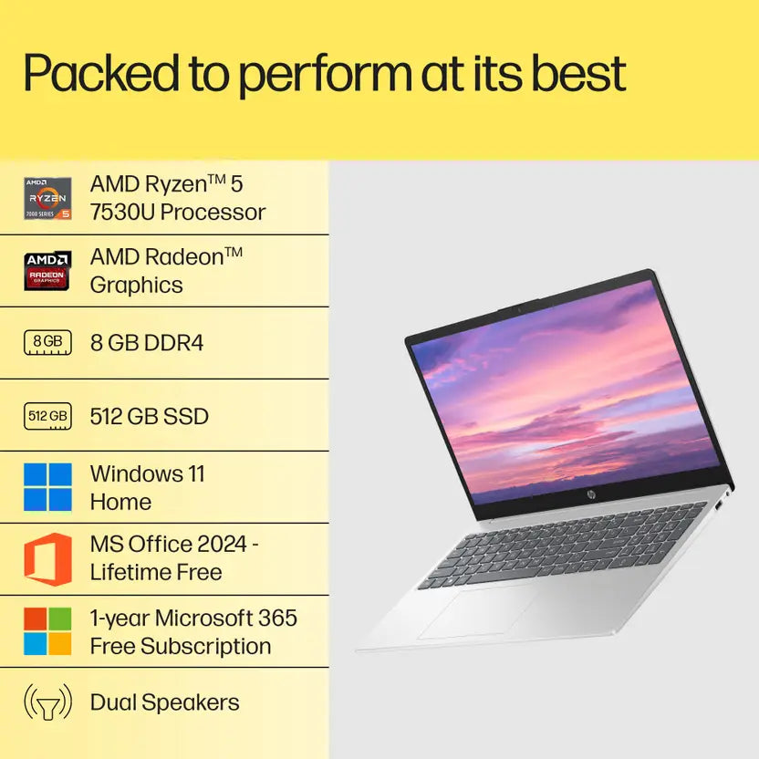 HP Laptop 39.6 cm (15.6) 15-fc0388AU, Silver (8GB/512GB)