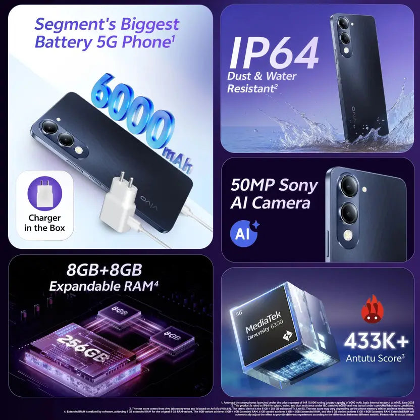 Vivo T4 Lite 5G (8GB RAM, 256GB Storage) - Starry Blue